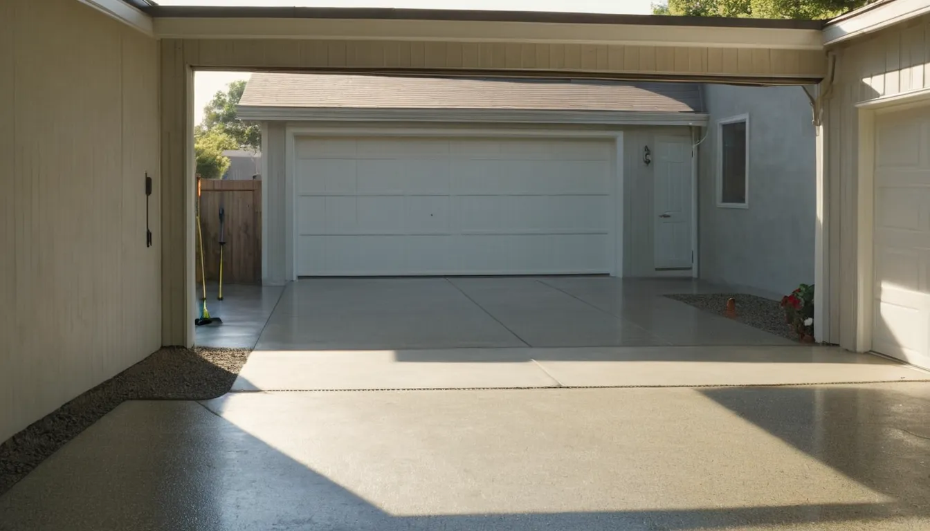 Polyaspartic coated garage floor with flake finish in a Tarpon Springs home